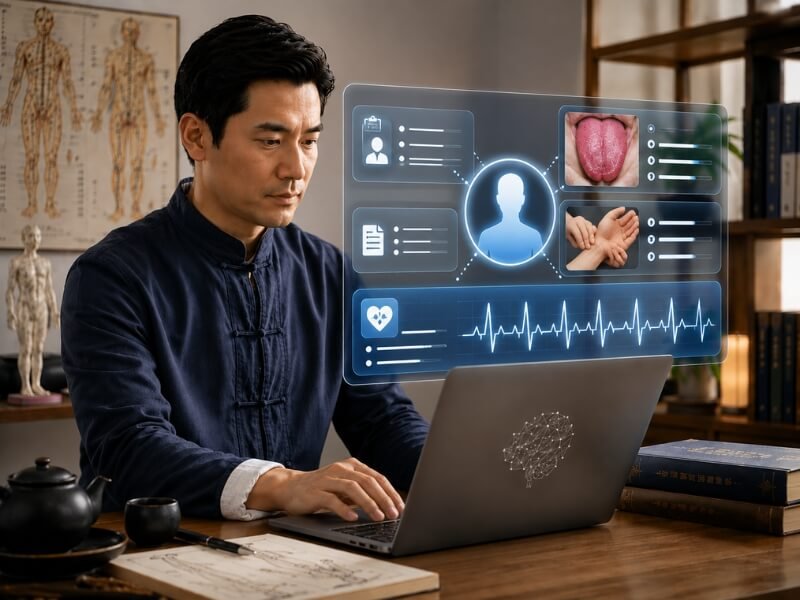 Profissional utilizando inteligência artificial com informações do caso clínico