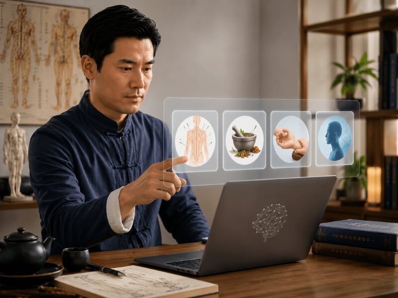 Profissional escolhendo entre quatro assistentes de inteligência artificial